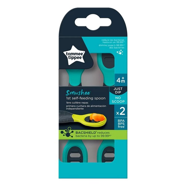 Продукт Tommee Tippee SMUSHEE - Първа лъжица за самостоятелно хранене с антибактериално покритие BACSHIELD, 4м+, 2 бр./оп. - 0 - BG Hlapeta